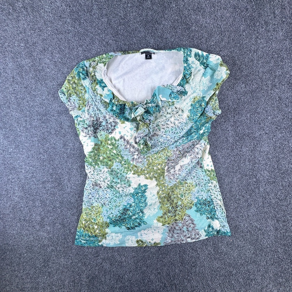 East 5th Blouse Top Womens Medium Multicolor Floral Ruffle Neck Short Sleeve